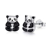 Silver Cut Panda Bear Stud Earrings