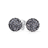 Round Simple Basic Disco Pave Crystal Ball Stud Earrings 925 Sterling Silver