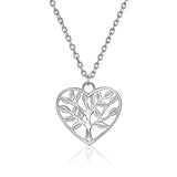 925 Sterling Silver  White Gold-Plated Love Heart Tree Of Life Pendant Necklace for Women