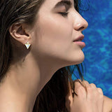 Sterling Silver Opal Stud Earrings Double Triangle 14K Gold Plated Geometric Dainty Earrings Stud Birthstone Stylish Lab Created for Women