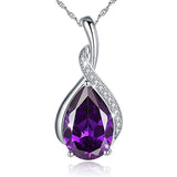 925 Sterling Silver Tear drop Purple Birthstone Pendant Necklace Jewelry Gifts for Mom Lover Women
