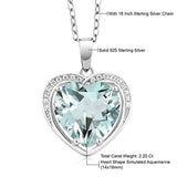 925 Sterling Silver Heart Shape Simulated Aquamarine Pendant Necklace For Women With 18 Inch Silver Chain
