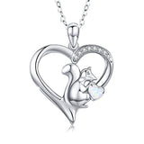 Silver Squirrel&Opal Animal Jewelry Forever Love Heart Pendant Necklace