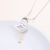 Two Tone S925 Sterling Silver Bird Pendant Pink Flamingo Love Heart Pendant Necklace for Women Ladies Birthday Graduation Gift