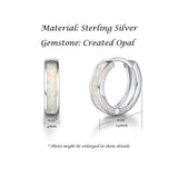October Birthstone Sterling Silver White Created Fire Opal Hoop Earrings Small 14mm Diameter Huggie Dainty Hypoallergenic Earrings Fine Jewelry for Women 4mm Width
