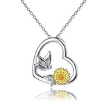 Silver Daisy Sunflower Butterfly Necklace 