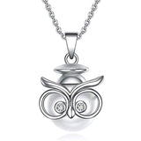 Silver Pearl Owl Pendant Necklace