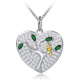  Silver heart Cubic Zirconia Family Tree of Life Bird Pendant Necklace 