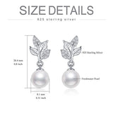 6-7mm Handpicked White Freshwater Pearl Earrings Sterling Silver Leaf Dangle Drop Stud Jewelry Gifts for Women Teen Girls Birthday