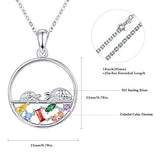 Sea Turtle Necklace For Women Sterling Silver 925 with Colorful Cubic Zirconia CZ Round Circle Pendant Necklace