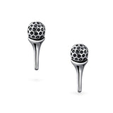 Golf Tee And Ball Sports Put Two Tone Tiny Stud Earrings For Golfer Women Oxidized 925 Sterling Silver