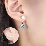 Pearl Earrings for Women, 925 Sterling Silver Mermaid Tail Drop Earrings with Cubic Zirconia Earrings