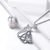 Family Animal Pendant Women 925 Sterling Silver Mom and Baby Necklace Cat Crystal Cubic Zirconia Jewelry