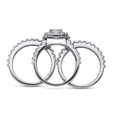 Rhodium Plated Sterling Silver Round Cubic Zirconia CZ Art Deco Halo Engagement Wedding Ring Set