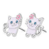 Silver Cat Stud Earrings 