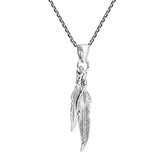 Double Feather Dangle 925 Sterling Silver Pendant Necklace