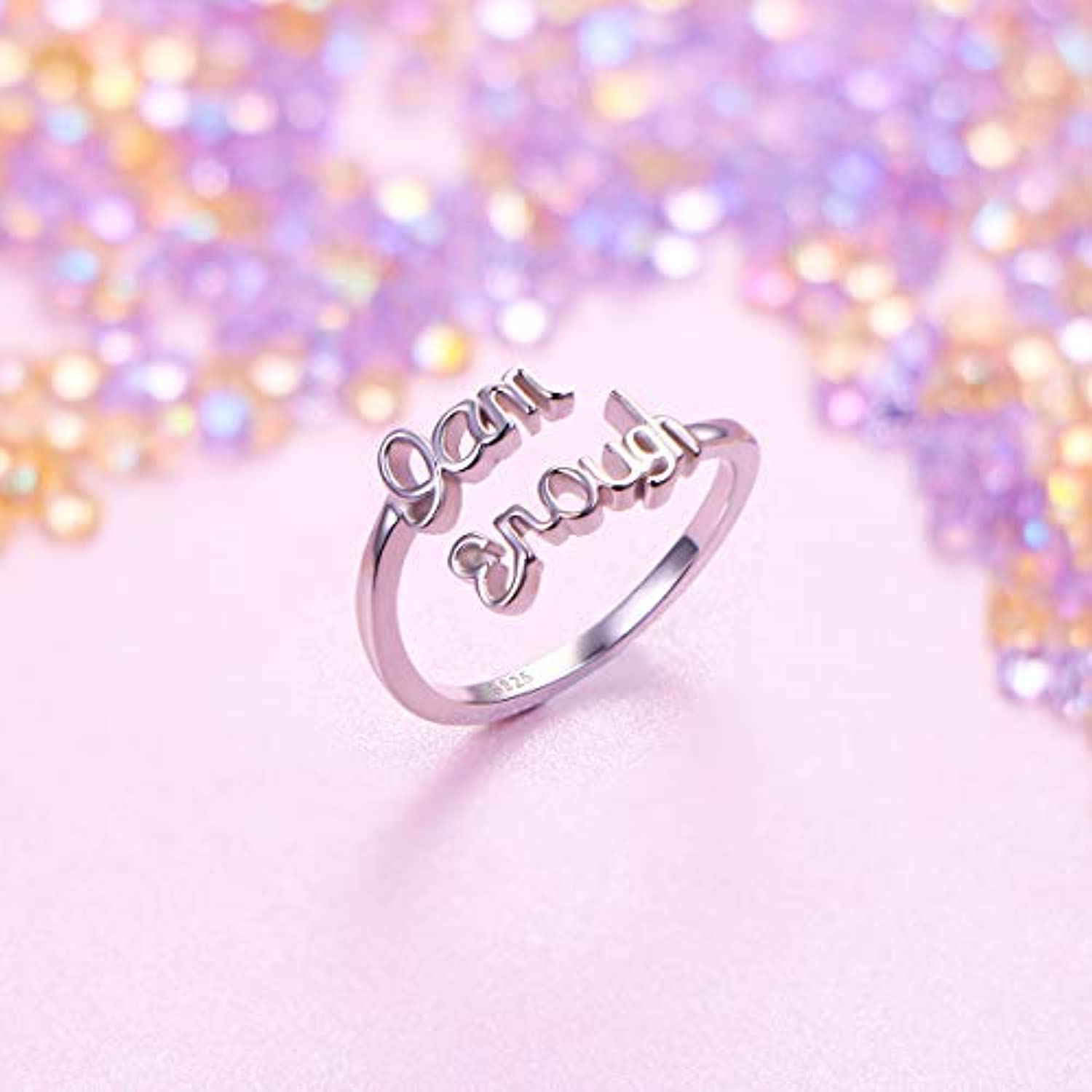 925 Sterling Silver Inspirational Ring I am Enough Adjustable Rings fo