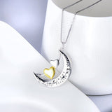 925 Sterling Silver Always My Sister  Forever My Friend Love Heart Moon Necklace for Women