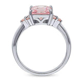 Rhodium Plated Sterling Silver Solitaire Promise Engagement Ring Made with Swarovski Zirconia Morganite Color Princess Cut