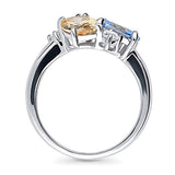 Rhodium Plated Sterling Silver Cluster Cocktail Fashion Right Hand Ring Made with Swarovski Zirconia Morganite Color