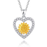 S925 Sterling Silver Yellow Heart Sunflower with CZ Warmth Positivity Pendant Necklace