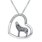 Silver Wolf Animal Jewelry Heart Pendant Necklace 