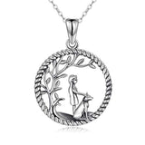 Silver Necklace with Dog and Girl,Life of The Tree Of Life Round Pendant 