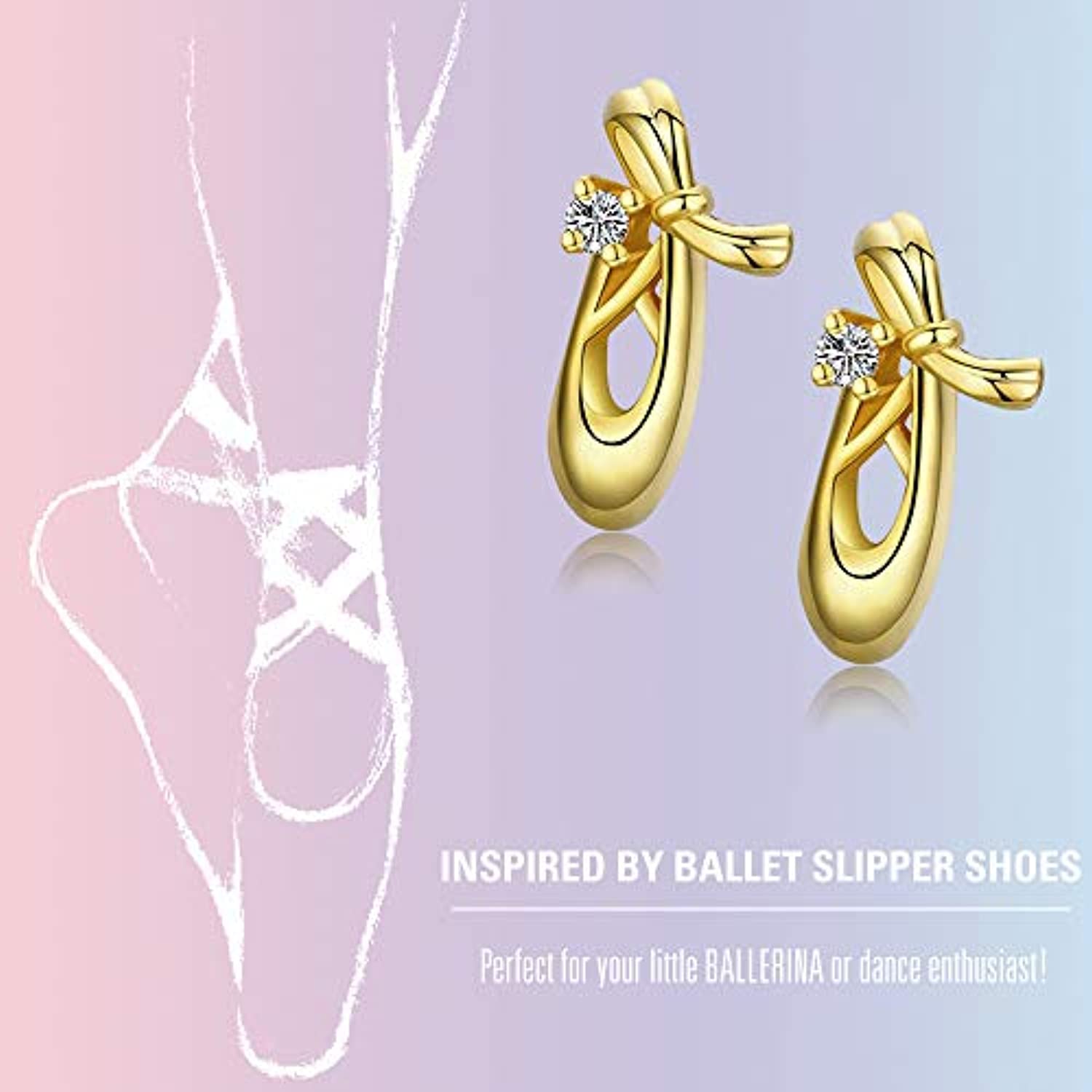 Ballet Earring for Women Girls 925 Sterling Silver Ballet Slipper shoes Stud Earrings Gold Cute Hypoallergenic Earrings Gifts for Dancer Ballerina