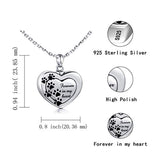 Sterling Silver Paw Print Urn Necklace Cremated Ashes Pendant Holder with Mini Pawprints For Women
