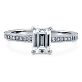 Rhodium Plated Sterling Silver Emerald Cut Cubic Zirconia CZ Solitaire Promise Engagement Ring