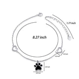 S925 Sterling Silver Dog Pet Paw Print Heart Anklet For Women