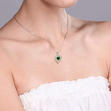 925 Sterling 2-Tone Green Simulated Emerald Pendant Necklace For Women (1.68 Ct Heart Shape with 18 Inch Silver Chain)
