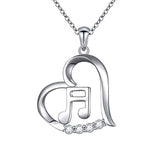 Silver Musical Note Heart Necklace Pendant