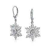 Holiday Christmas Snowflake Star Drop Leverback Earrings For Women For Teen 925 Sterling Silver