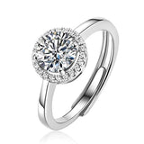 Silver  Moissanite Classic Halo  Wedding Engagement Ring