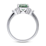 Rhodium Plated Sterling Silver Solitaire Promise Ring Made with Swarovski Zirconia Green Princess Cut