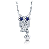  Silver Cubic Zirconia  Owl Pendant Necklace
