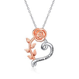  Silver Rose Flower Infinity Heart Pendant Necklace 
