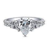Rhodium Plated Sterling Silver Pear Cut Cubic Zirconia CZ Solitaire Promise Engagement Ring