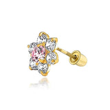 Tiny Cubic Zirconia Flower Shaped Safety Screwback CZ Stud Helix Cartilage Earring Real 14K Solid Gold