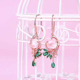 Fine Jewelry Women Gifts Sterling Silver and Rose Gold Plated Natural Gemstone Rose Quartz Drop Dangle Hook Earrings Phoenix Design Style