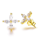 925 Sterling Silver Earrings Bride Wedding Earrings Cubic Zirconia Flower Stud Earrings Marquise Shape CZ Simulated Diamond Hypoallergenic Earrings for Women