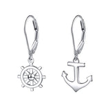  Silver  Mismatch Nautical Compass Anchor Dangle Drop Earrings 