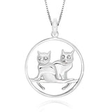 Double Cute Cat Round Pendant Necklace