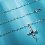 S925 Sterling Silver Vintage Christian Rose Cross Pendant Necklace Jewelry