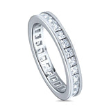 Rhodium Plated Sterling Silver Channel Set Princess Cut Cubic Zirconia CZ Anniversary Wedding Eternity Band Ring