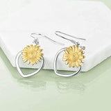 925 Sterling Silver Heart Sunflower Dangle Drop Earrings for Women Girls