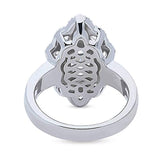 Rhodium Plated Sterling Silver Marquise Cut Cubic Zirconia CZ Statement Art Deco Halo Milgrain Cocktail Fashion Right Hand Ring
