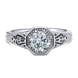 Rhodium Plated Sterling Silver Art Deco Milgrain Promise Ring Made with Swarovski Zirconia