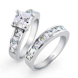 2CT Round Solitaire Brilliant Cut Square Side AAA CZ Pave Band Engagement Wedding Ring Set For Women Sterling Silver